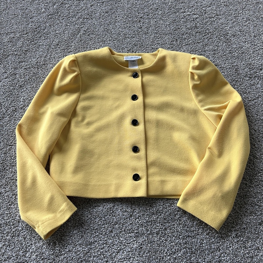 Vintage Leslie Fay Jacket Womens 10 Yellow Knit Button Front Ricky JKT USA